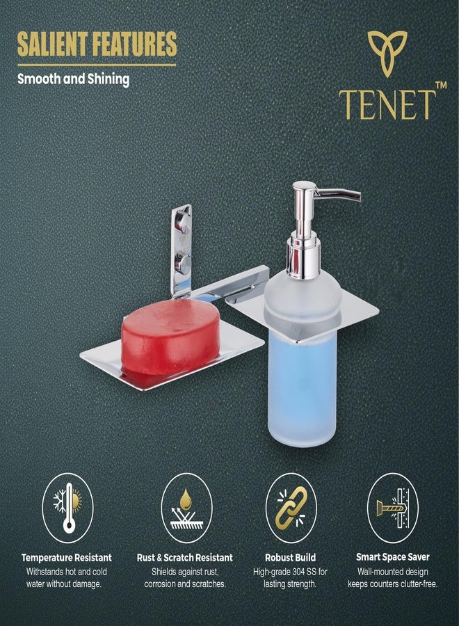 TENET Wall Mounted Soap Dish with Liquid Soap Dispenser | Stainless Steel Soap Tray with Pump Bottle Holder | 2 in 1 Bathroom Accessories Set (Chrome) | 1 Year Warranty - Image 2